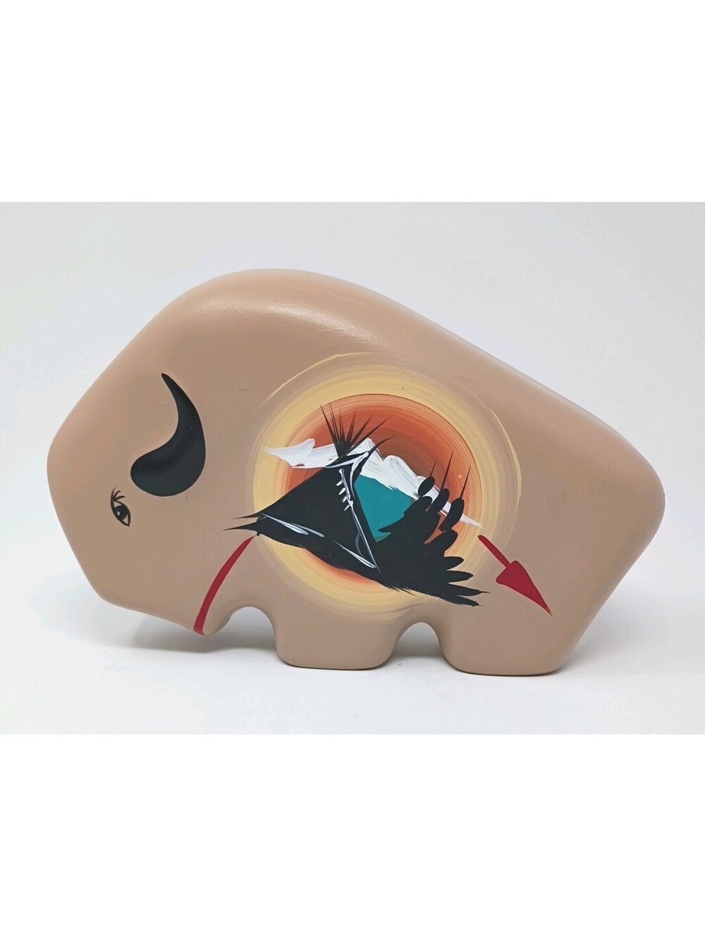 Native American Figure Buffalo Bison Handpainted Southwestern Art Pottery